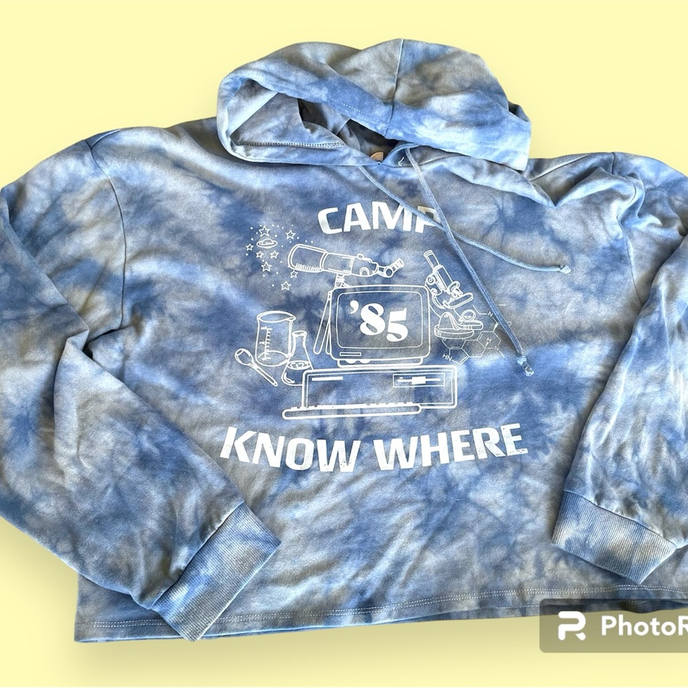 Stranger Things - Juniors Camp Nowhere Cropped Tie Dye Graphic Hoodie - Size XXL